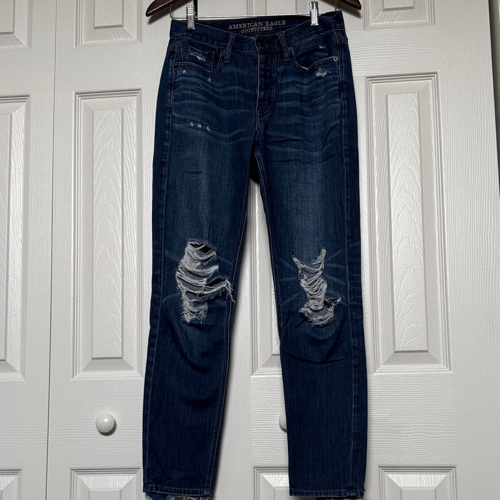 American Eagle Outfitters Dark Blue Denim Jeans Distressed Vintage High Rise